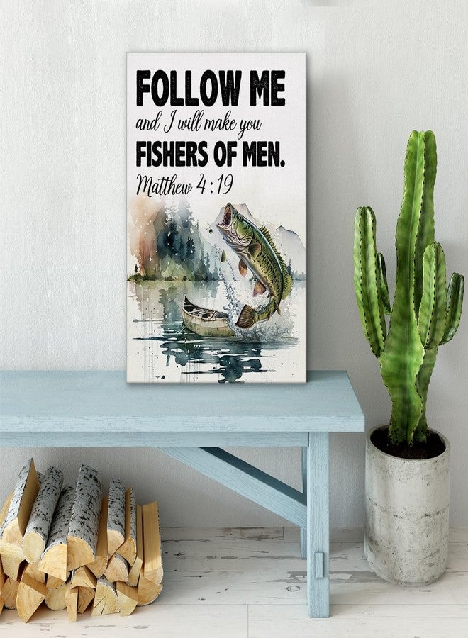 Zauly Christian Bible Verse Wall Art Canvas Painting Print Framed Matthew 4:19 Scriptures Canvas Watercolor Fish Poster Sign for Home Decor (12x15 Inch), Fishing Lover Gifts - Image 5