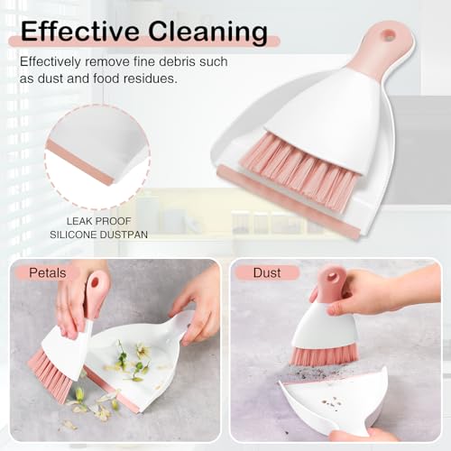NACENA Mini Dustpan and Brush Set, Small Broom and Dustpan Set Dust Pan and Mini Hand Broom Dustpan and Broom Combo Compact for Home Table Keyboards Sofa Kitchen, Pink - Image 4