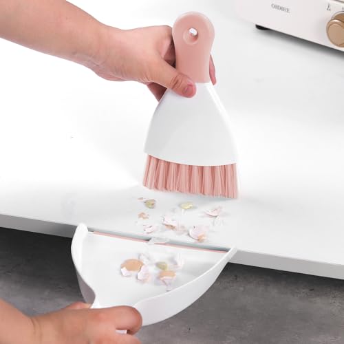 NACENA Mini Dustpan and Brush Set, Small Broom and Dustpan Set Dust Pan and Mini Hand Broom Dustpan and Broom Combo Compact for Home Table Keyboards Sofa Kitchen, Pink - Image 3