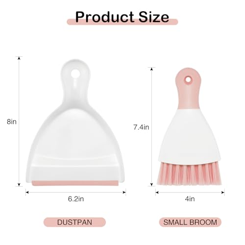NACENA Mini Dustpan and Brush Set, Small Broom and Dustpan Set Dust Pan and Mini Hand Broom Dustpan and Broom Combo Compact for Home Table Keyboards Sofa Kitchen, Pink - Image 2
