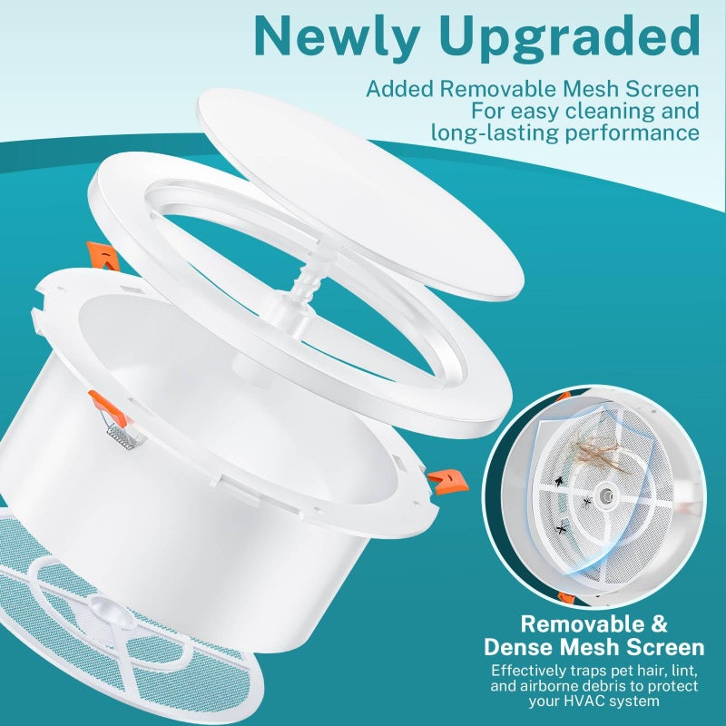 HG Power [Upgraded] HG Power 6 Inch Round Vent Cover with Adjustable Panel & Removable Mesh Screen â€“ ABS Ceiling Diffuser with Lock-Clip Design for HVAC, Bathroom, Kitchen, Wall and Duct Air Vents, White - Image 2