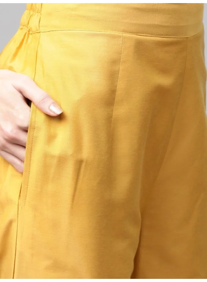 AKS Yellow Solid Kurta Set With Digital Printed Dupatta