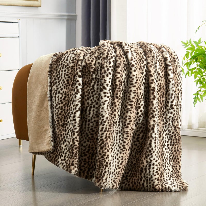 JONIYEAR Cozy Plush Striped Brown Cheetah Faux Rabbit Fur Throw Blanket 50" x 60",Decorative Thick Fuzzy Leopard Lap Blankets for Women, Soft Fluffy Animal Printed Warm Shaggy Blanket for Winter Fall - Image 1