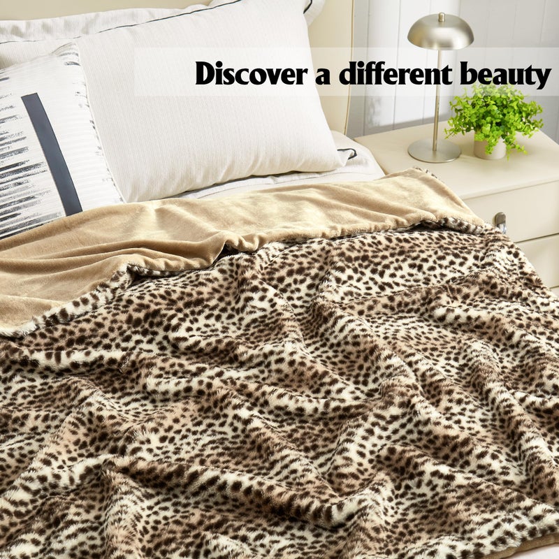 JONIYEAR Cozy Plush Striped Brown Cheetah Faux Rabbit Fur Throw Blanket 50" x 60",Decorative Thick Fuzzy Leopard Lap Blankets for Women, Soft Fluffy Animal Printed Warm Shaggy Blanket for Winter Fall - Image 2