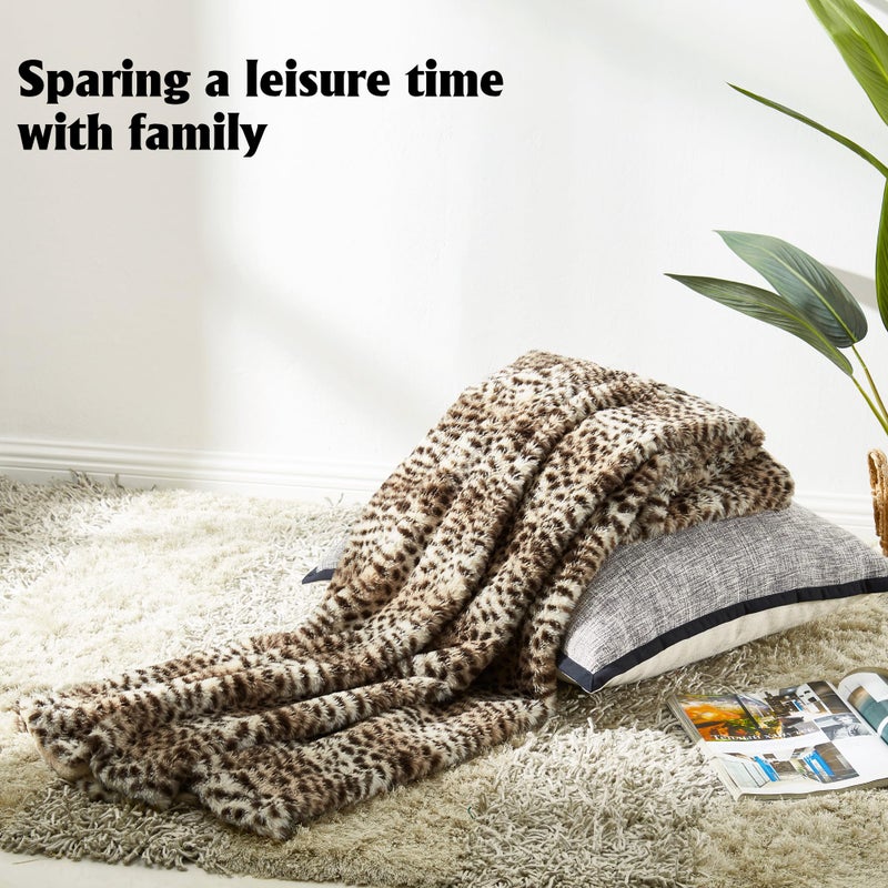 JONIYEAR Cozy Plush Striped Brown Cheetah Faux Rabbit Fur Throw Blanket 50" x 60",Decorative Thick Fuzzy Leopard Lap Blankets for Women, Soft Fluffy Animal Printed Warm Shaggy Blanket for Winter Fall - Image 4