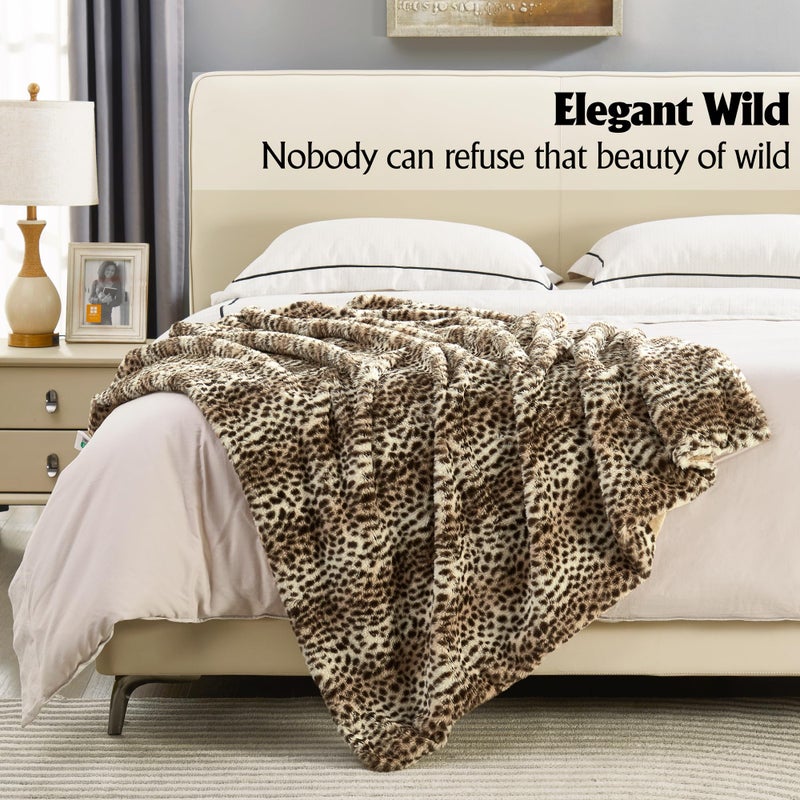 JONIYEAR Cozy Plush Striped Brown Cheetah Faux Rabbit Fur Throw Blanket 50" x 60",Decorative Thick Fuzzy Leopard Lap Blankets for Women, Soft Fluffy Animal Printed Warm Shaggy Blanket for Winter Fall - Image 3