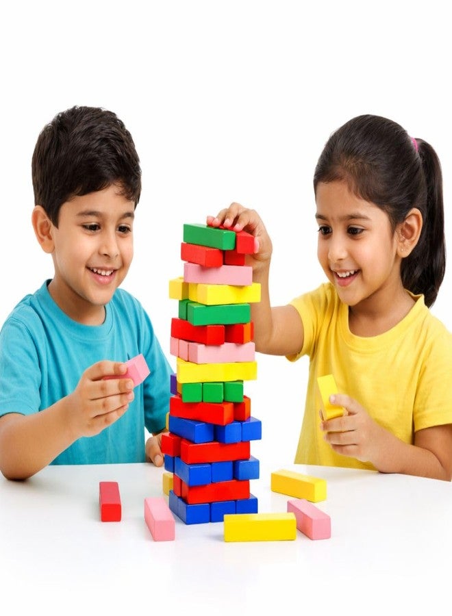 beebox Wooden Colorful Tumbling Tower Game 54 PCS - Balance Building Block Game | Educational Toy for Hand-Eye Coordination | Fun Party Game for Boys & Girls (Wooden Coloring blo) - Image 1