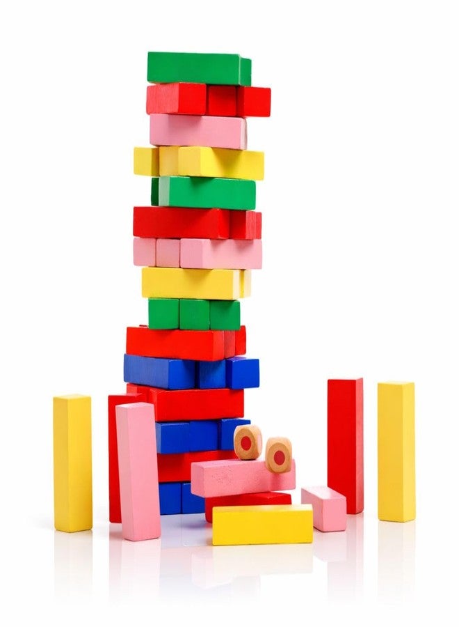 beebox Wooden Colorful Tumbling Tower Game 54 PCS - Balance Building Block Game | Educational Toy for Hand-Eye Coordination | Fun Party Game for Boys & Girls (Wooden Coloring blo) - Image 2