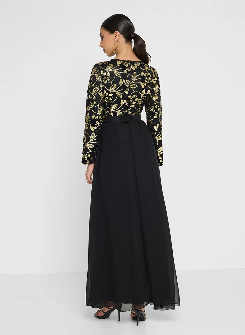 جولدن ابل Golden Sequin Top Maxi Dress