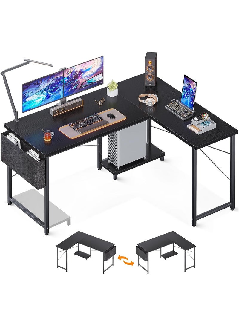 Chulovs L Shaped Desk With Storage Bag, Home Office Desk With Host Stand, Reversible Computer Corner Desk For Bedroom, Pc Gaming Desk For Study Writing (Black) 127X110X76 Cm - Image 1