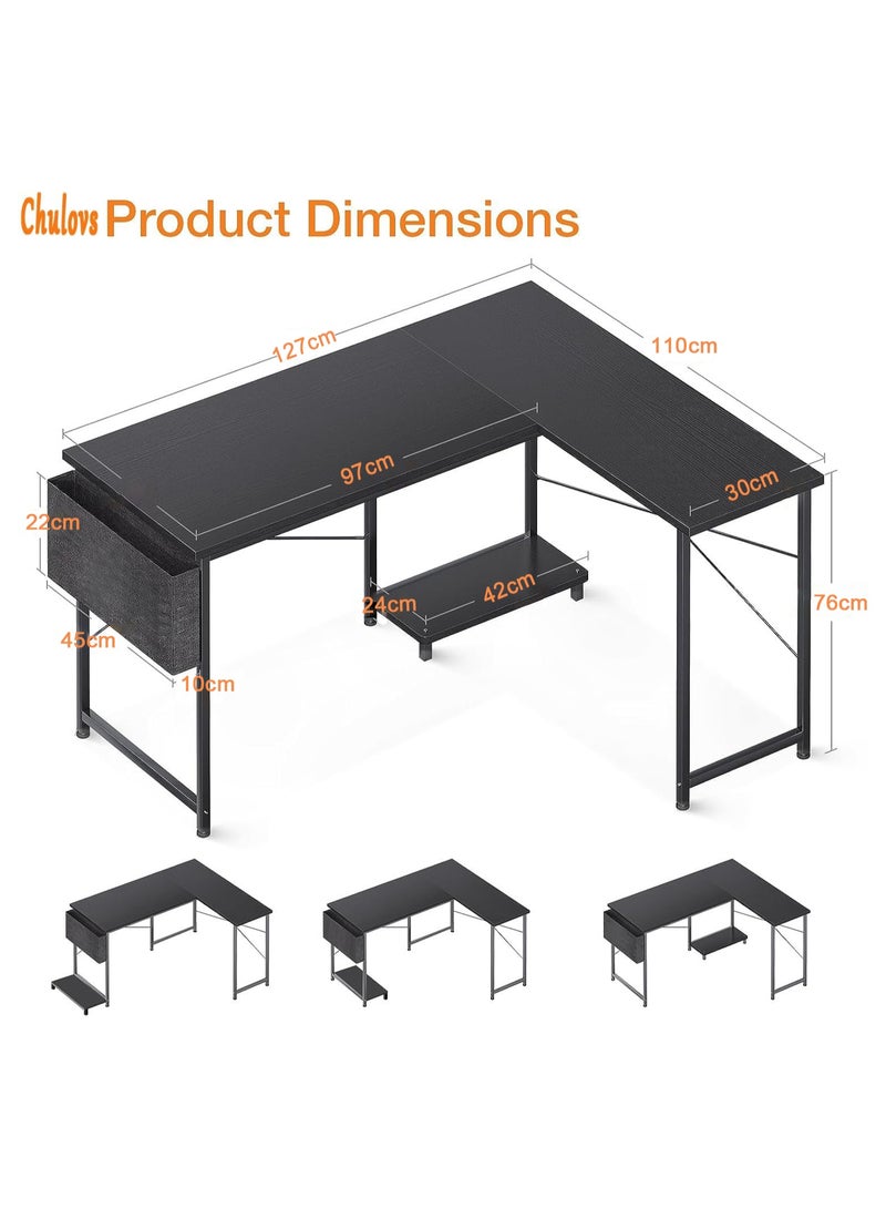 Chulovs L Shaped Desk With Storage Bag, Home Office Desk With Host Stand, Reversible Computer Corner Desk For Bedroom, Pc Gaming Desk For Study Writing (Black) 127X110X76 Cm - Image 2