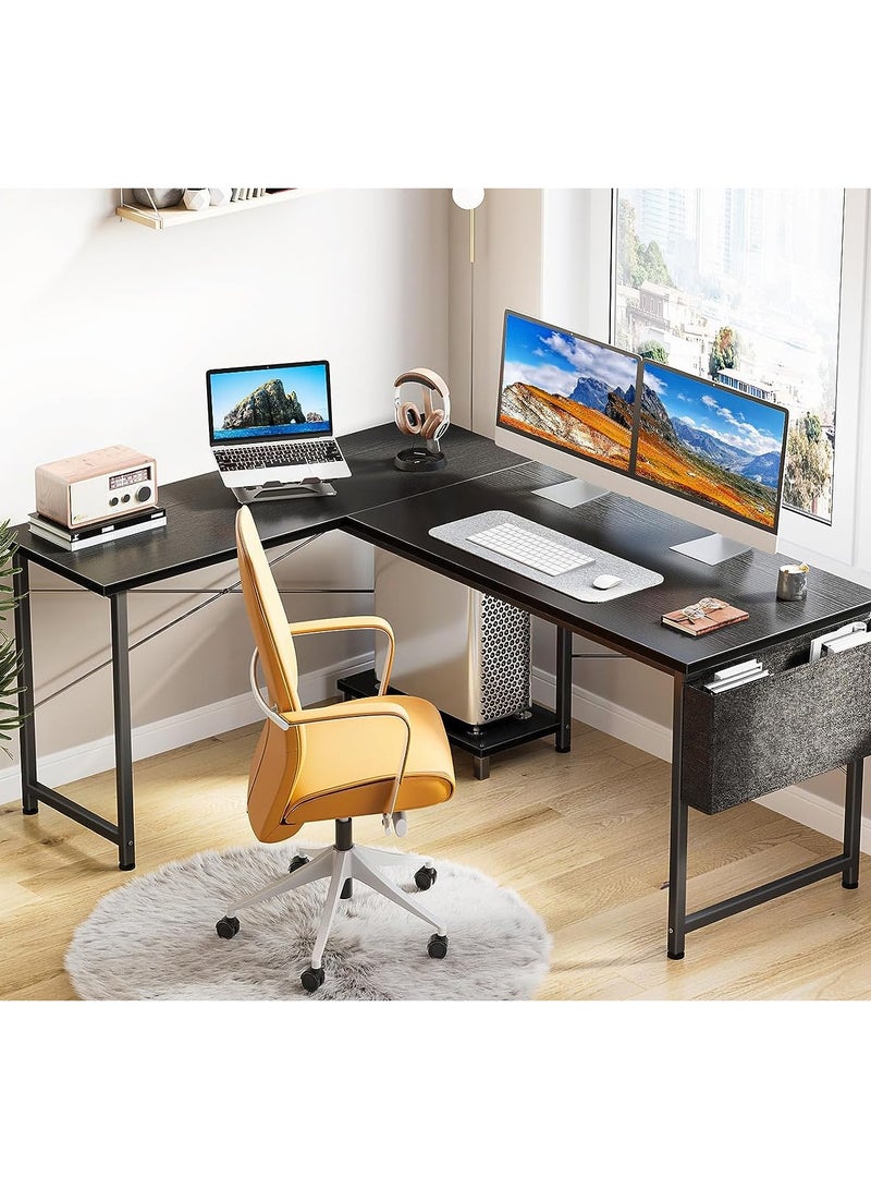 Chulovs L Shaped Desk With Storage Bag, Home Office Desk With Host Stand, Reversible Computer Corner Desk For Bedroom, Pc Gaming Desk For Study Writing (Black) 127X110X76 Cm - Image 3