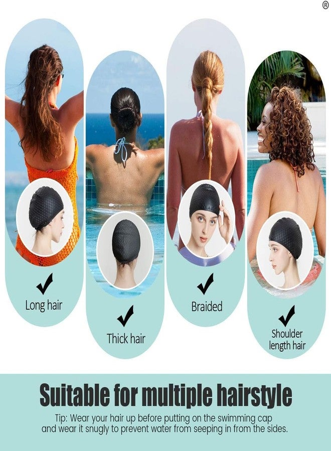 Tripsky Silicone Swim Cap,Comfortable Bathing Cap Ideal for Curly Short Medium Long Hair, Swimming Cap for Women and Men, Shower Caps Keep Hairstyle Unchanged (Black) - Image 4