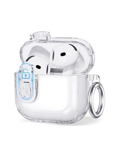 Safety Lock Clear Case for Airpods 4 Case 2024 with Active Noise Cancellation Case,Soft TPU Anti-Yellowing Case (Clear)