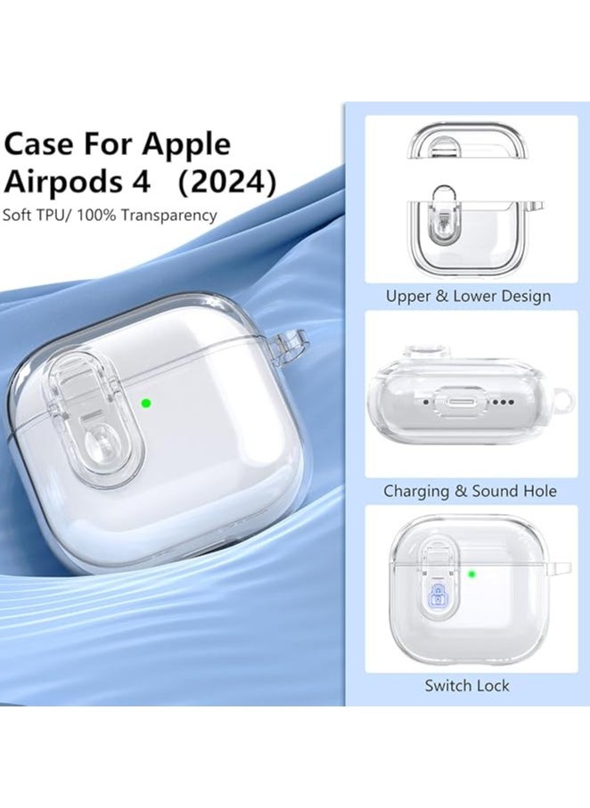 Generic - Safety Lock Clear Case for Airpods 4 Case 2024 with Active Noise Cancellation Case,Soft TPU Anti-Yellowing Case (Clear) - Image 1