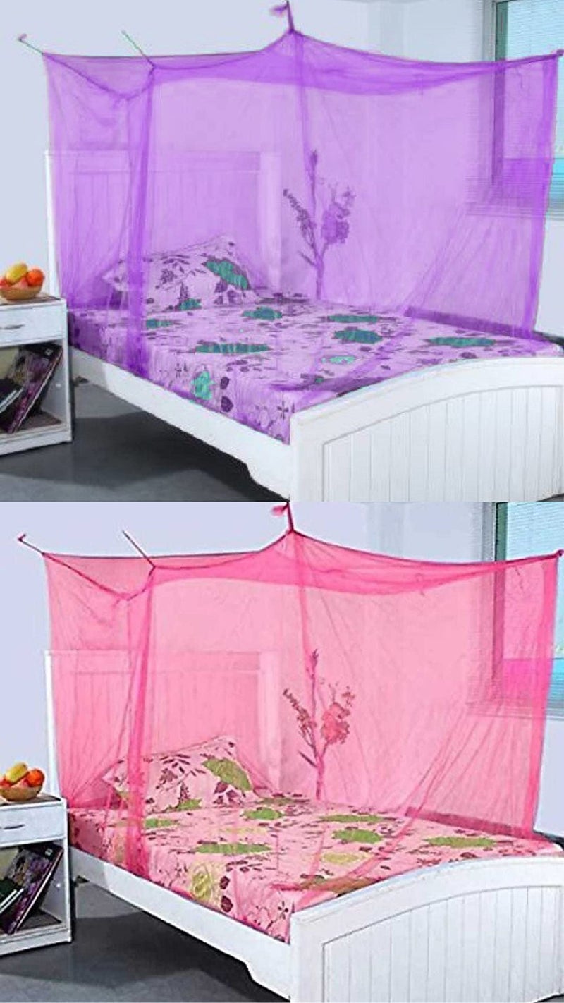 Neekshaa Combo Pack Mosquito Net for Single Bed Nylon Mosquito Net for Baby | Bedroom | Family_Size-6x3 FT_Color-Purple,Pink - Image 1