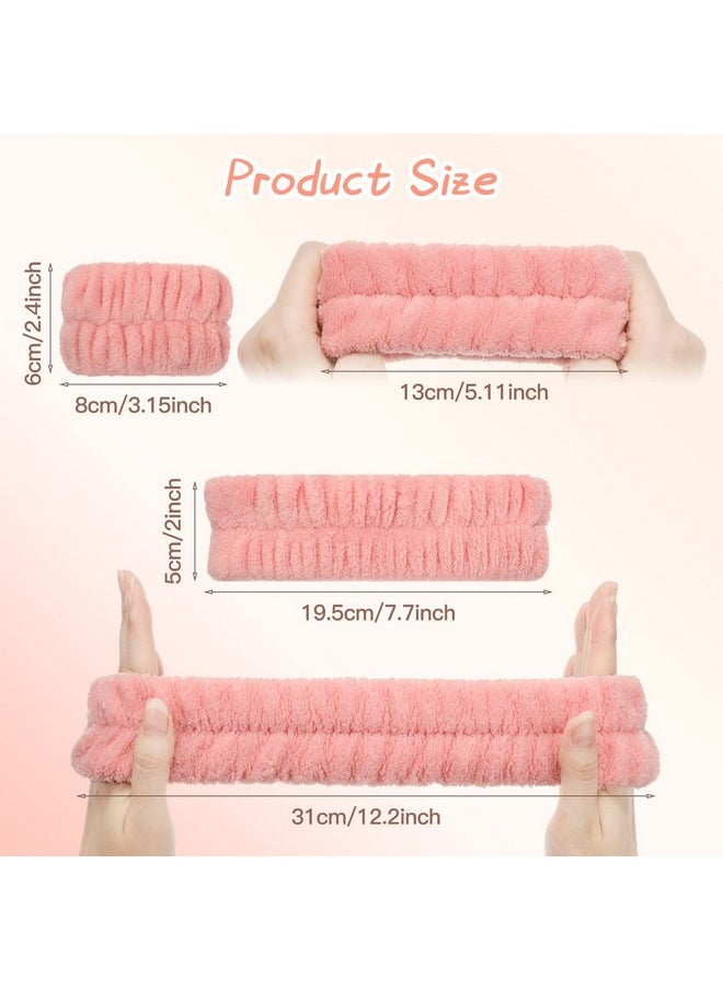 Chuangdi 9 Pcs Reusable Spa Headband Wrist Washband Face Wash Set Include 3 Microfiber Headband 6 Wrist Washband For Women Girls Avoid Liquid From Spilling Down Arms(Hot Pink Beige Coffeegentle Style)  - Image 3