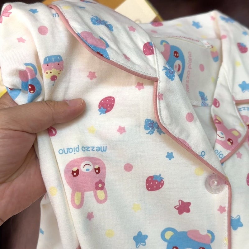 Polka Dot Strawberry Rabbit Girls Pyjama Set - Long Sleeve Cardigan & Long Pants - Image 3