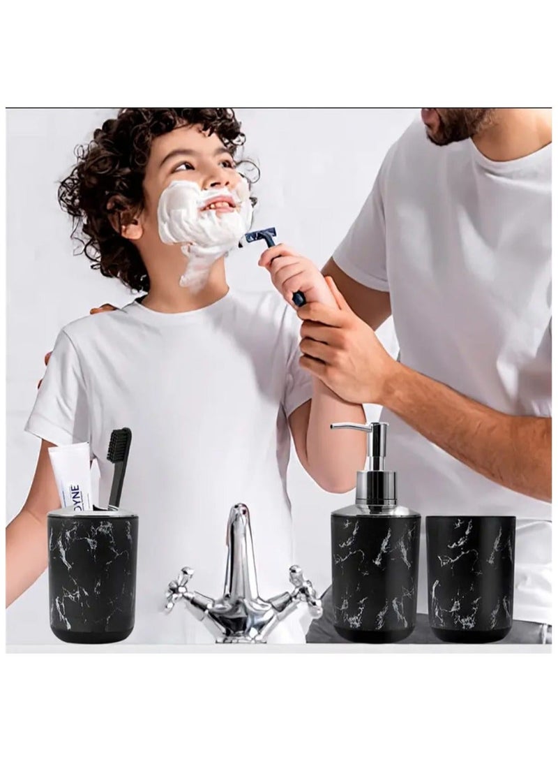 LDQ Marble Pattern Bathroom Accessories Set With Soap Dispenser, Soap Dish, Toothbrush Holder, Toothbrush Cup, Storage Tray - Image 3