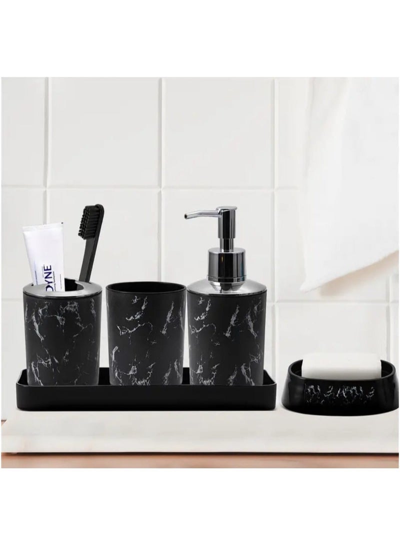 LDQ Marble Pattern Bathroom Accessories Set With Soap Dispenser, Soap Dish, Toothbrush Holder, Toothbrush Cup, Storage Tray - Image 5