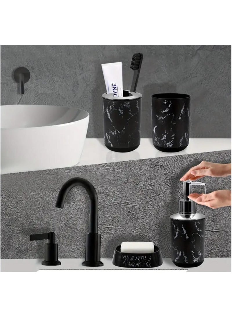 LDQ Marble Pattern Bathroom Accessories Set With Soap Dispenser, Soap Dish, Toothbrush Holder, Toothbrush Cup, Storage Tray - Image 4