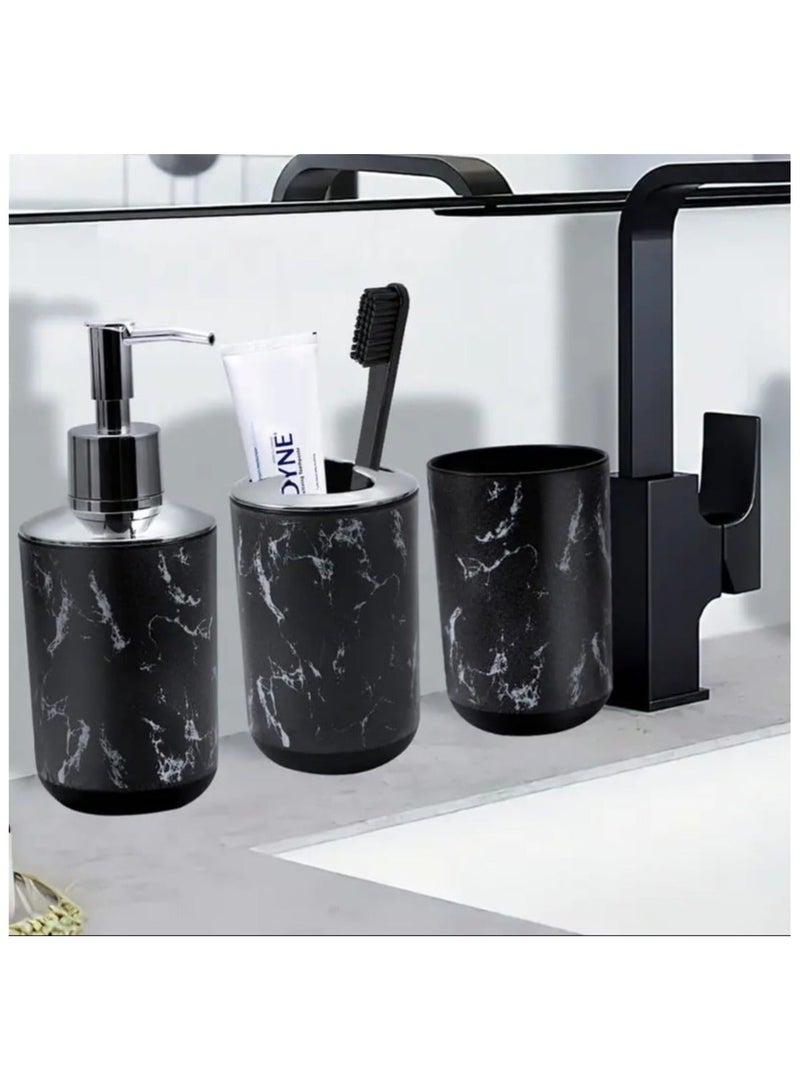 LDQ Marble Pattern Bathroom Accessories Set With Soap Dispenser, Soap Dish, Toothbrush Holder, Toothbrush Cup, Storage Tray - Image 2