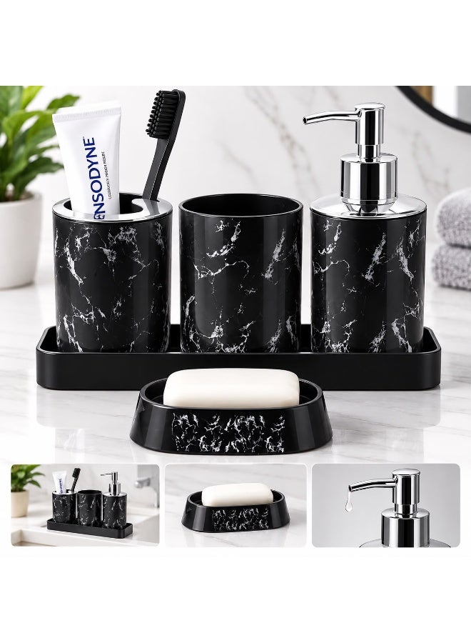 LDQ Marble Pattern Bathroom Accessories Set With Soap Dispenser, Soap Dish, Toothbrush Holder, Toothbrush Cup, Storage Tray - Image 1