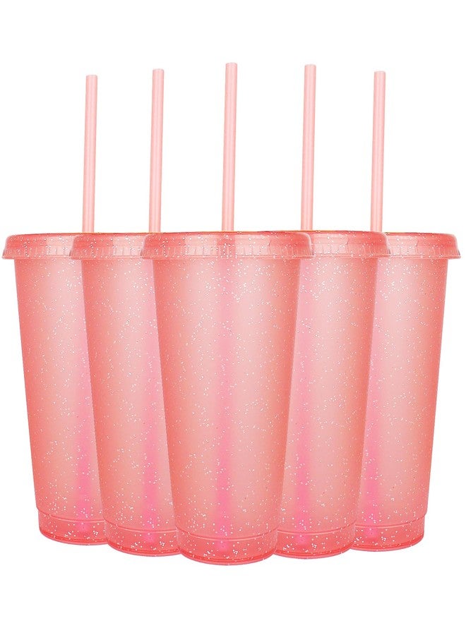 Suertestarry Tumbler with Straw and Lid,Water Bottle Iced Coffee Travel Mug Cup,Reusable Plastic Cups,Perfect for Parties,Birthdays,16oz-5 Pack (Pink) - Image 1
