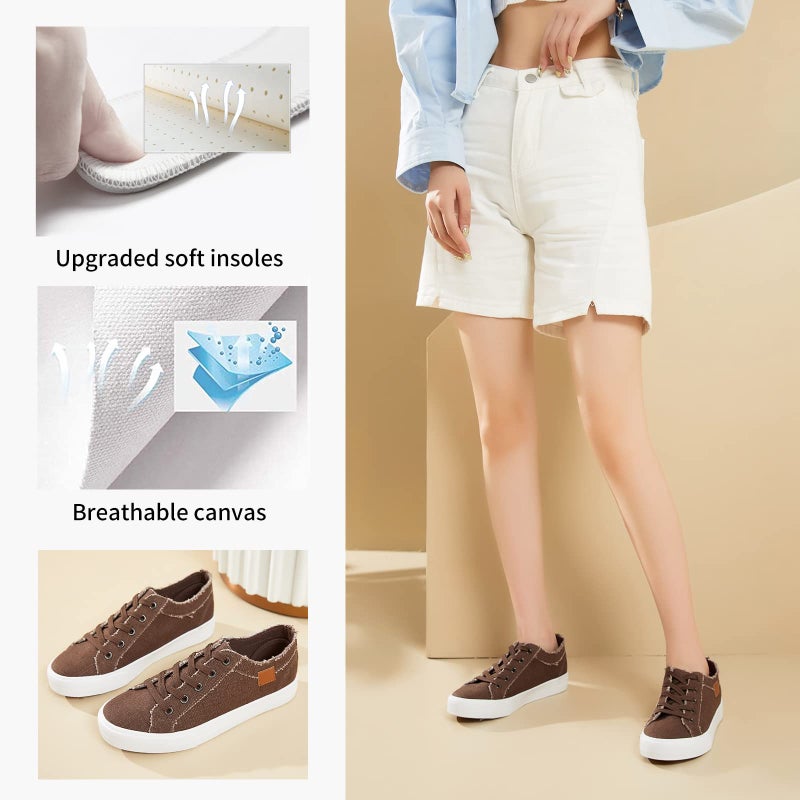 XRH Women's Sneakers Canvas Shoes for Women Lace up Fashion Canvas Sneakers Classic Low Top Casual Shoesï¼ˆBrown,US7ï¼‰ - Image 5