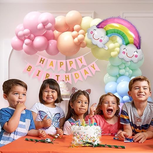 BRIJBAZAAR Birthday Decoration Items - 63 Pcs, Rainbow Theme Birthday Decorations | Multicolor Birthday Decoration Items for Kids | Rainbow Foil Balloon | Pastel Balloons, Glue Dot, Banner(Cardstock) - Image 4