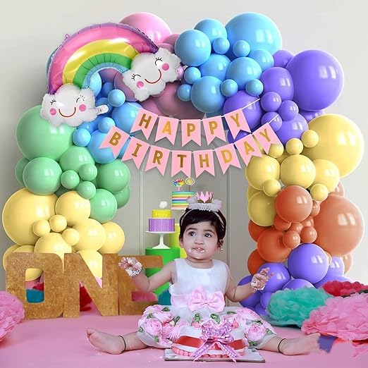 BRIJBAZAAR Birthday Decoration Items - 63 Pcs, Rainbow Theme Birthday Decorations | Multicolor Birthday Decoration Items for Kids | Rainbow Foil Balloon | Pastel Balloons, Glue Dot, Banner(Cardstock) - Image 5