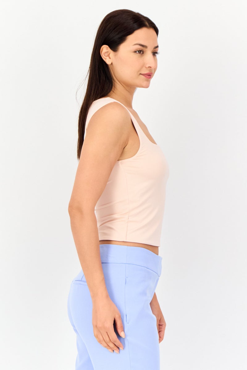bebe Women Square Nek Sleeveless Solid Top, Light Pink  - Image 4