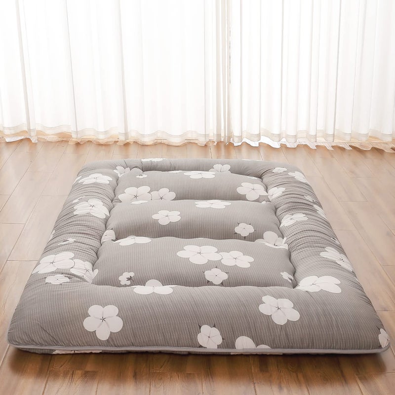 Zelladorra Japanese Floor Mattress Futon Mattress with Portable Storage Bag and Washable Cover Roll Up Thick Tatami Mat Suitable for Camping Guest Room Grey Cotton Queen