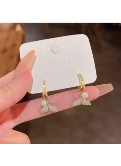 White Pearl Earrings Gold Plated Fashionable Elegant French Luxurious Drop Earrings Womens Wholesale Butterfly Knot Geometric Design Fishtail small pearl