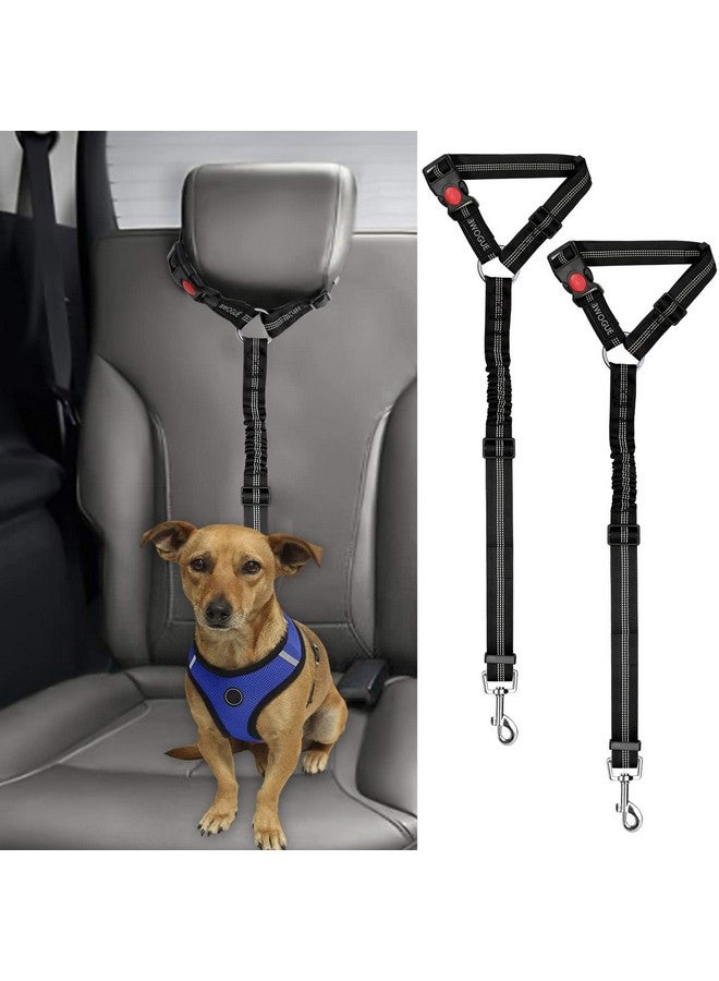 BWOGUE 2 Packs Dog Cat Safety Seat Belt Strap Car Headrest Restraint Adjustable Nylon Fabric Dog Restraints Vehicle Seatbelts Harness Black Elastic Bungee - Image 1