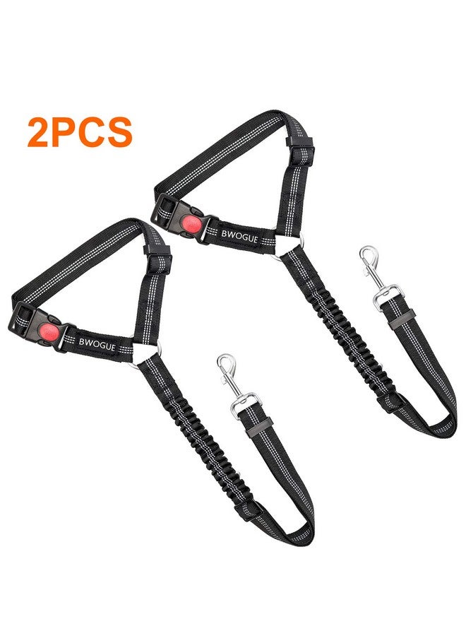 BWOGUE 2 Packs Dog Cat Safety Seat Belt Strap Car Headrest Restraint Adjustable Nylon Fabric Dog Restraints Vehicle Seatbelts Harness Black Elastic Bungee - Image 2