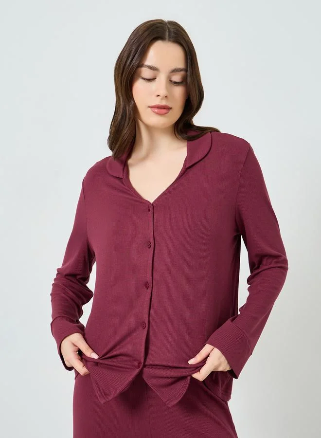 ستايلي Supersoft Viscose Open Collar Buttoned Shirt and Pyjama Set