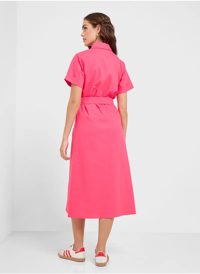 Ginger Button Down Shirt Dress With Belt