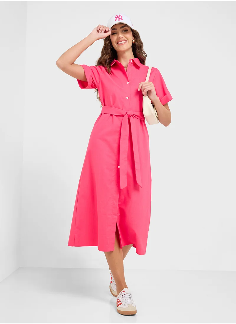 Ginger Button Down Shirt Dress With Belt