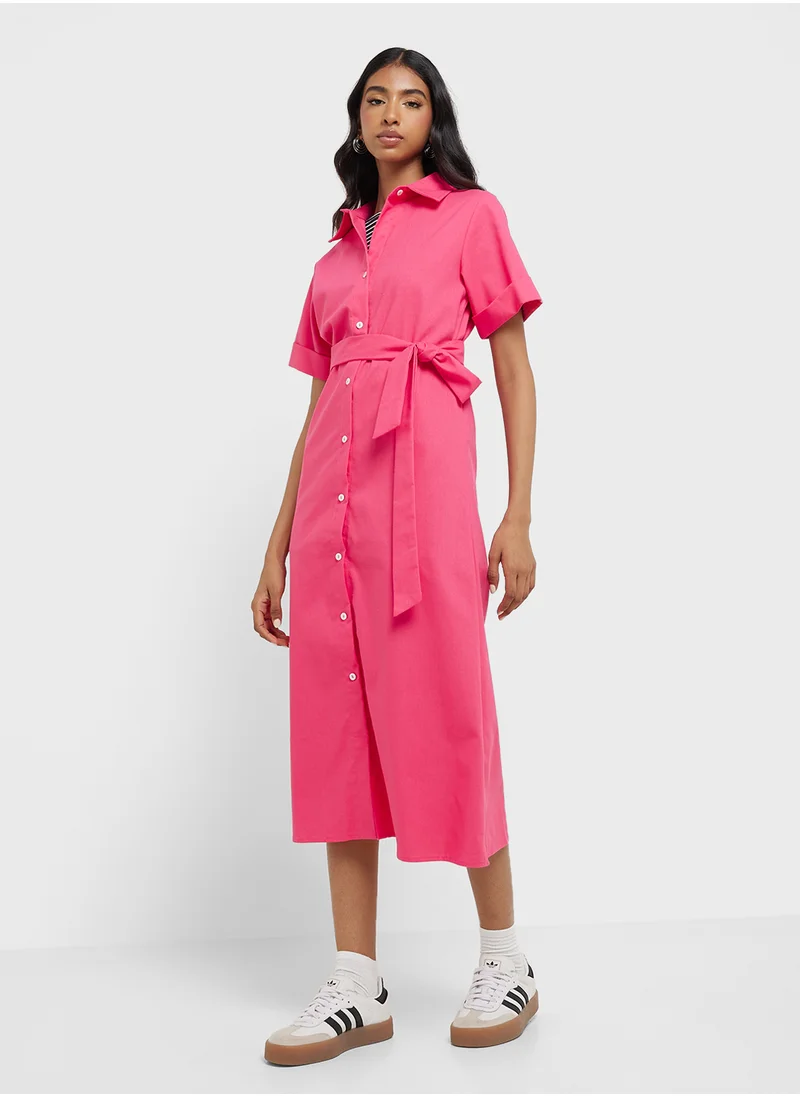 جينجر Button Down Shirt Dress With Belt