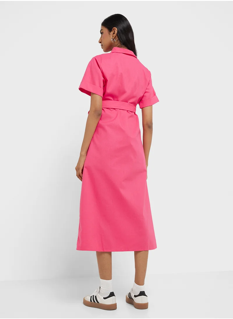 جينجر Button Down Shirt Dress With Belt