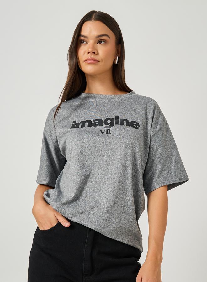 Styli Styli Slogan Print Round Neck Short Sleeve T-Shirt  - Image 1