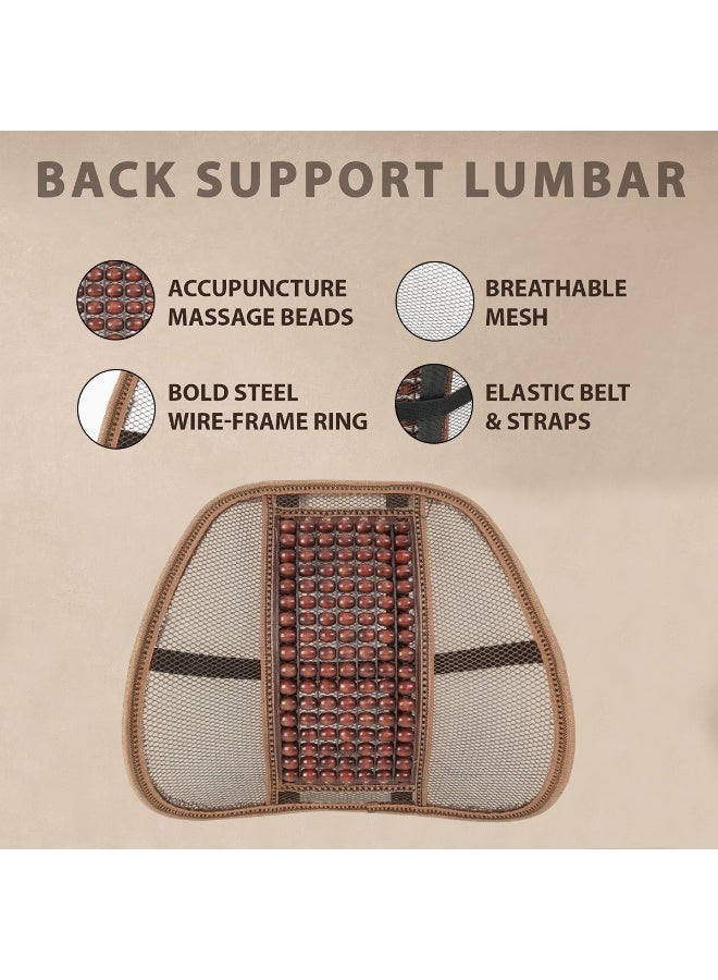 Ergonomic Mesh Back Support Cushion with Wooden Massage Beads for Car, Office, Home Chair Lumbar Support Pad for Posture Correction and Back Pain Relief, Breathable Mesh Design (38x27cm) - Image 3