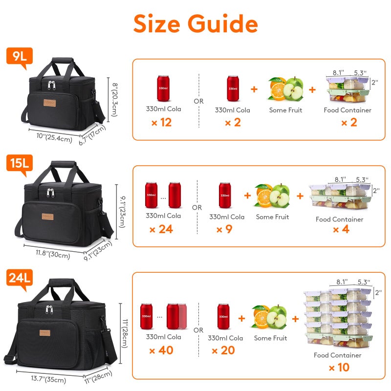 Lifewit Medium Lunch Bag Insulated Lunch Box Soft Cooler Cooling Tote for Adult Men Women, Orange 12-Can (9L) - Image 4