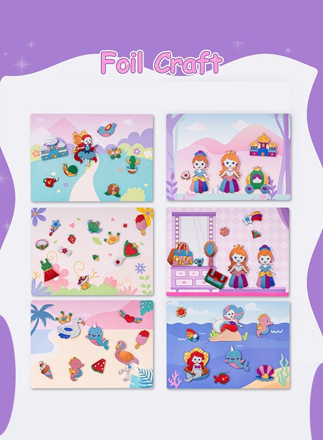 tangs DIY Foil Art Kit | Award-Winning Princess Theme - 6 Canvases, 60+ Stickers, 60+ Foil Sheets | No-Mess Craft Activity, Creative Gift for Girls Ages 4, 5, 6, 7, 8 - Image 4