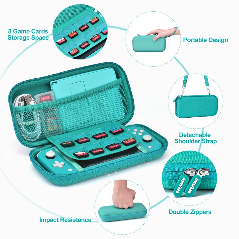 innoAura Switch Lite Case 18-in-1 Accessories Bundle for NS Switch Lite (2019), with Protective Carrying Case, Game Holder, Screen Protector & Cute Thumb Grips, Turquoise - Image 4