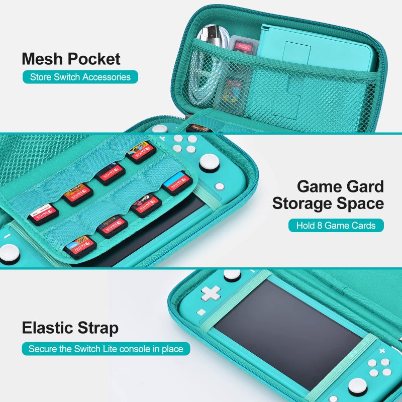 innoAura Switch Lite Case 18-in-1 Accessories Bundle for NS Switch Lite (2019), with Protective Carrying Case, Game Holder, Screen Protector & Cute Thumb Grips, Turquoise - Image 3