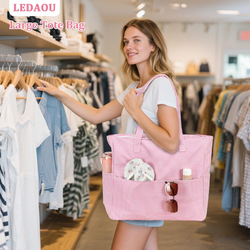 LEDAOU Large Beach Bag Women Waterproof Sandproof Zipper Beach Tote Pool Bag for Gym Grocery Travel with Wet Pocket - Image 4