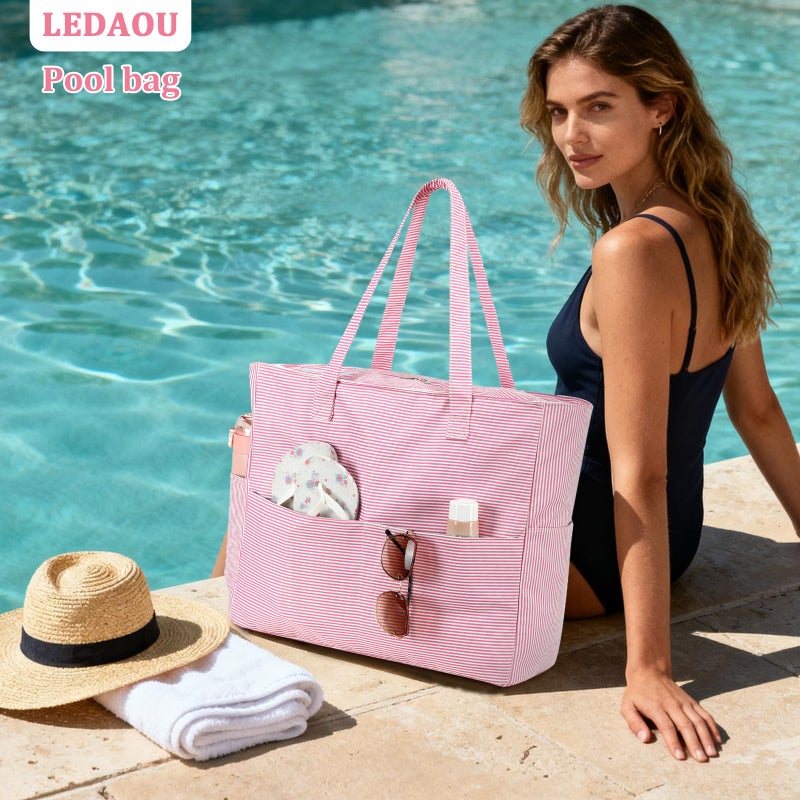 LEDAOU Large Beach Bag Women Waterproof Sandproof Zipper Beach Tote Pool Bag for Gym Grocery Travel with Wet Pocket - Image 5