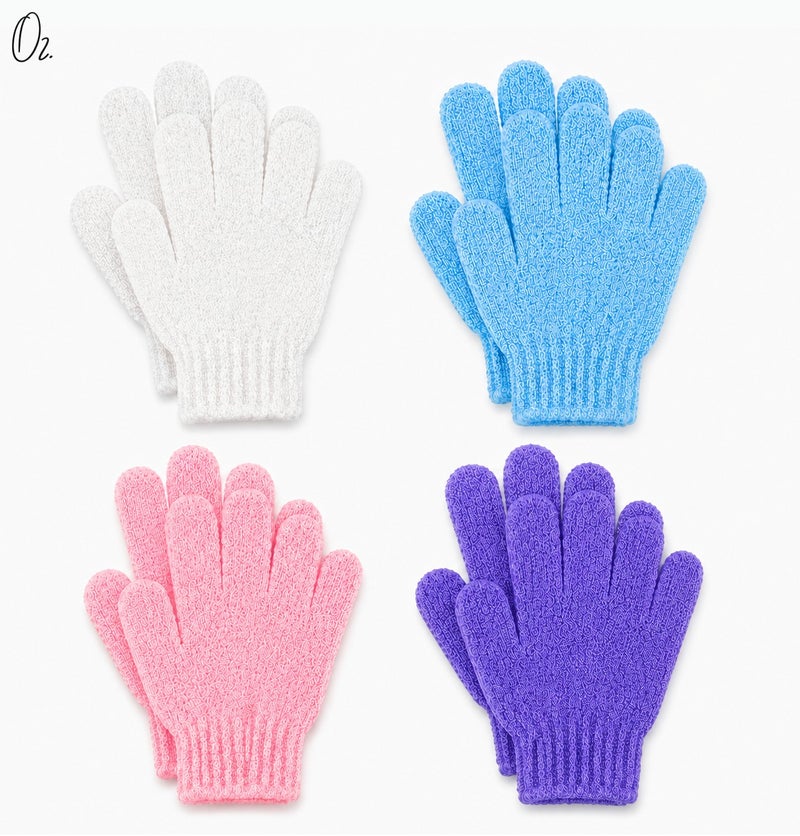 O2. 8 Pieces (4pairs) Exfoliating Gloves, Premium Scrub Wash Mitt for Shower, Spa, Massage and Body Scrubs, Spa Exfoliation Accessories for Men and Women (Multicolour) - Image 1